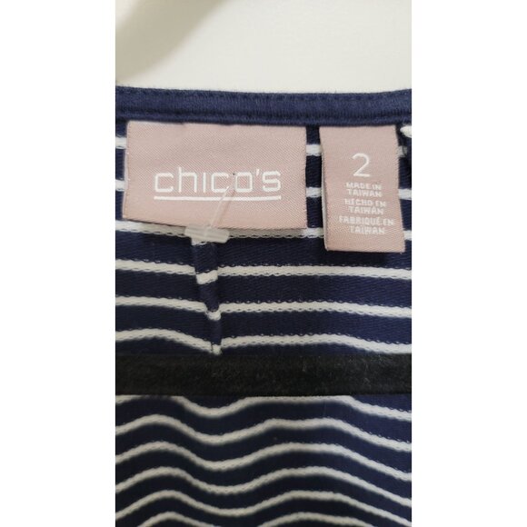 Chicos Women's Striped Jacket Size 2/L us Navy/White Cotton/Polyester Blend - Picture 4 of 8
